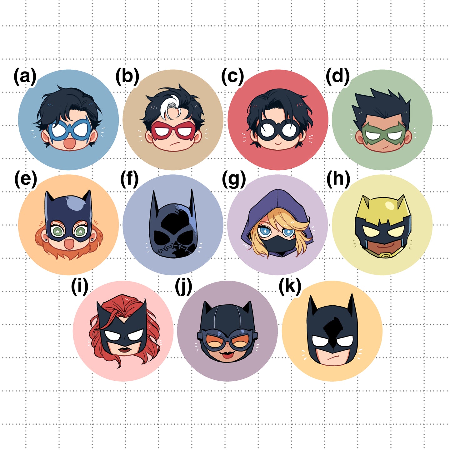 Batfamily Small Circle Buttons
